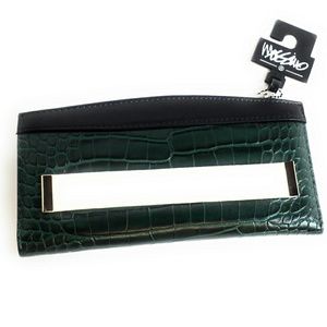 Green Faux Snake Skin Wallet Snap Card Holder New